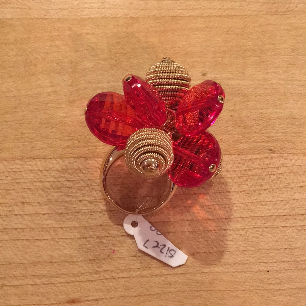 NWT Kate Spade ♠️ Gold & Red Orange Cocktail Ring. Size 7. - Picture 5 of 13